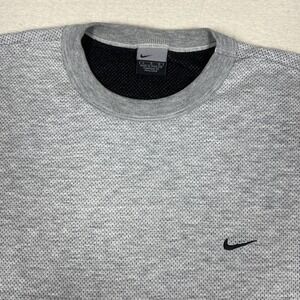 Vintage Y2K Nike Shirt Mens L Gray Short Sleeve Mini Swoosh Mesh Crewneck
